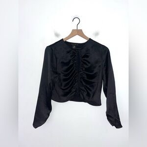 HOUSE OF HARLOW 1960 Revolve Black Satin Long Sleeve Blouse Top Size Medium